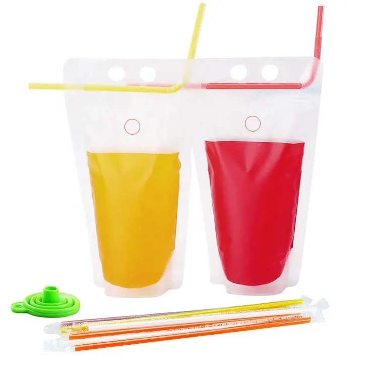 Sacchetti per bevande per adulti con frullato da Cocktail in plastica trasparente usa e getta da 500ml con Logo personalizzato da 16 once con foro di paglia
