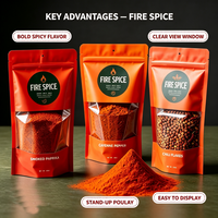 Pochette personnalisée à fermeture éclair, Doypack mat rouge-orange de qualité alimentaire pour l'emballage de condiments, d'épices séchées et d'herbes aromatiques en détail