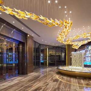 Hiện đại sang trọng Trần treo đèn vàng xoắn kính lá Đèn chùm sảnh phòng khách biệt thự thiết bị chiếu sáng hiện đại - Product Image 4
