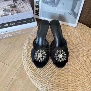 Lace Round-toe High <b>Heels</b>, Mesh Breathable Rhinestone Thin-heeled Sandals, <b>Heel</b> Height 6CM - 9CM Wedding Shoes - Product Image 6