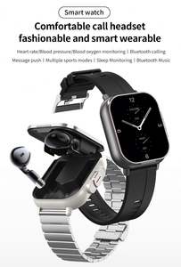 Jam tangan pintar <span class=keywords><strong>2</strong></span> in 1 dengan earbud TWS nirkabel Headphone pemantauan kesehatan pengingat perekam Kebugaran Pria Wanita - Product Image 3