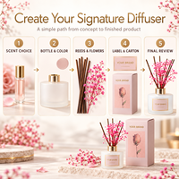 Diffuseur de parfum d'ambiance haut de gamme écologique sans alcool en verre dépoli rose avec fleurs séchées et col doré pour la maison