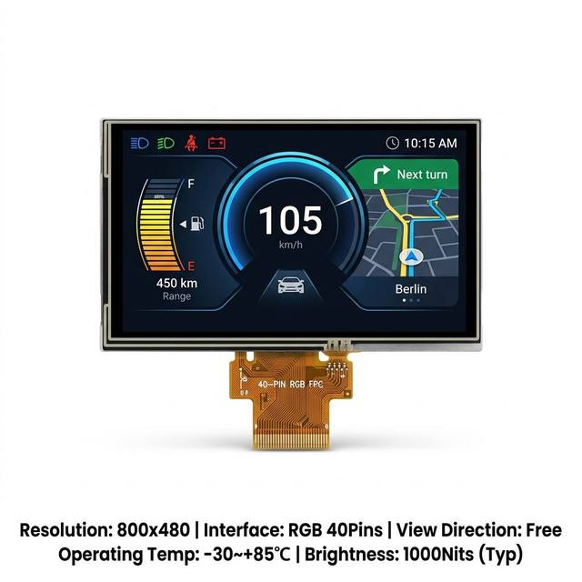 5 Inch Automotive TFT LCD Display Module 800x480 RGB Interface 1000nits High Brightness Wide Temperature TMK Brand Embedded