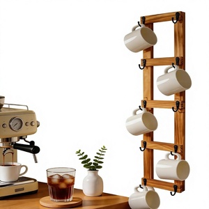 ที่วางแก้วกาแฟไม้ทำมือ พร้อมถาดรองสำหรับวางจานรอง ใช้ในครัวอเนกประสงค์ - Product Image 6