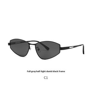 Nouvelles lunettes de soleil rétro unisexes, petite monture marron, monture étroite métallique, verres noirs, style 'Petit Livre Rouge', tendance pour hommes - Product Image 6