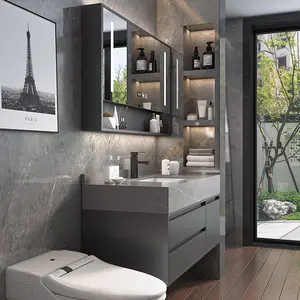 Tocador de baño de estilo europeo personalizado, mueble flotante, móvil, sin bolsa, impermeable, para colgar en la pared, armario