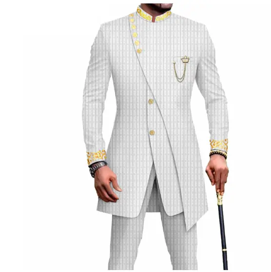 Limanying traje Delgado africano para hombre, conjunto de 2 piezas, 100% algodón, bordado de alta calidad, trajes formales de negocios, vestidos blancos de boda