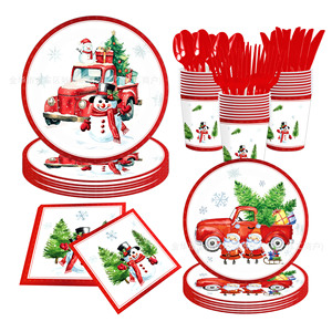 Kit de Artículos Desechables para Fiesta de Navidad con Diseño de Muñeco de Nieve, Platos de Papel, Vasos, Servilletas y Cubiertos para Celebraciones Navideñas - Product Image 1