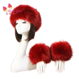 Earmuffs Headband Women Wrist Cuffs Faux Fur Headband Sets Fashion Winter Arm Warmer Band Plush Red 3 PCS by Express 2sets Daily