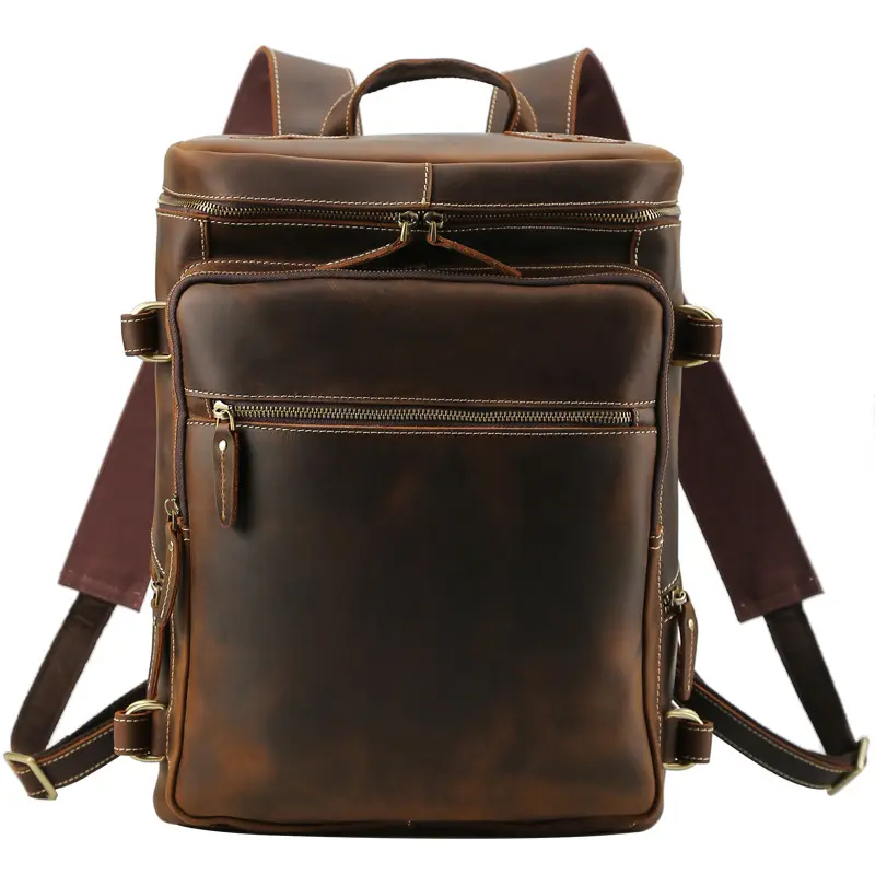Moda yeni tasarım sırt çantası seyahat Laptop çılgın at deri çanta erkek sırt çantası