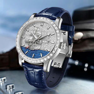 HANBORO Montre Mécanique Automatique pour Homme Série de Voile Lisse avec Simple Mode Voilier Design Calendrier Affichage Cadran Pointeur - Product Image 2