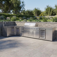 LUOQI Cuisine extérieure modulaire en L, îlot barbecue à gaz moderne en acier inoxydable, grill autoportant, réfrigérateur, évier pour patio et jardin