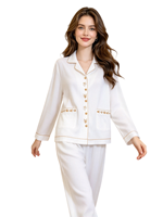 Vêtements de détente confortables pour femmes en coton doux 100% - Tricoté, brodé, haut de gamme, manches longues, taille élastique - Collection Printemps/Automne