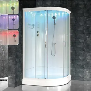 Bathroom cheap D shape corner white aluminum clear glass roof lighting bath shower cabin shower room with sliding door