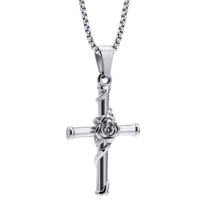 Factory Custom Jewelry Stainless Steel Hip Hop Rose Cross Pendant <b>Necklace</b> <b>Men</b> - Product Image 3