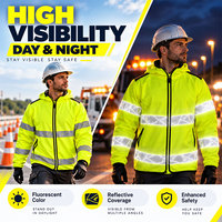 Veste de travail pour travaux routiers, vêtements de travail réfléchissants de sécurité haute visibilité, à capuche, jaune, manches longues, pour les travailleurs sur les chantiers routiers, les travaux de nuit