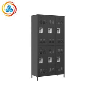 Modular 6-Door 72" Iron Lockers with Lock <b>Folding</b> Bedroom Storage Cabinet for Easy Assembly Commercial Use in School Gym Black - Product Image 2