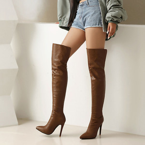 Cuissardes Sexy Over-the-Knee Thigh High Boots for Women Microfiber Steel Toe Peep Toe SM Queen High <b>Heels</b> Shoes - Product Image 5