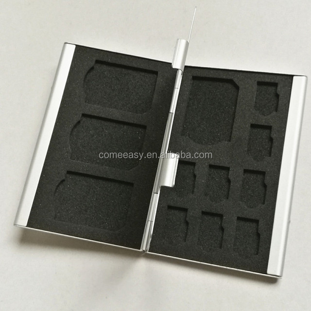 Business Custom Metal Aluminum Micro Nano Sim SD Card Holder/cards case 6SD