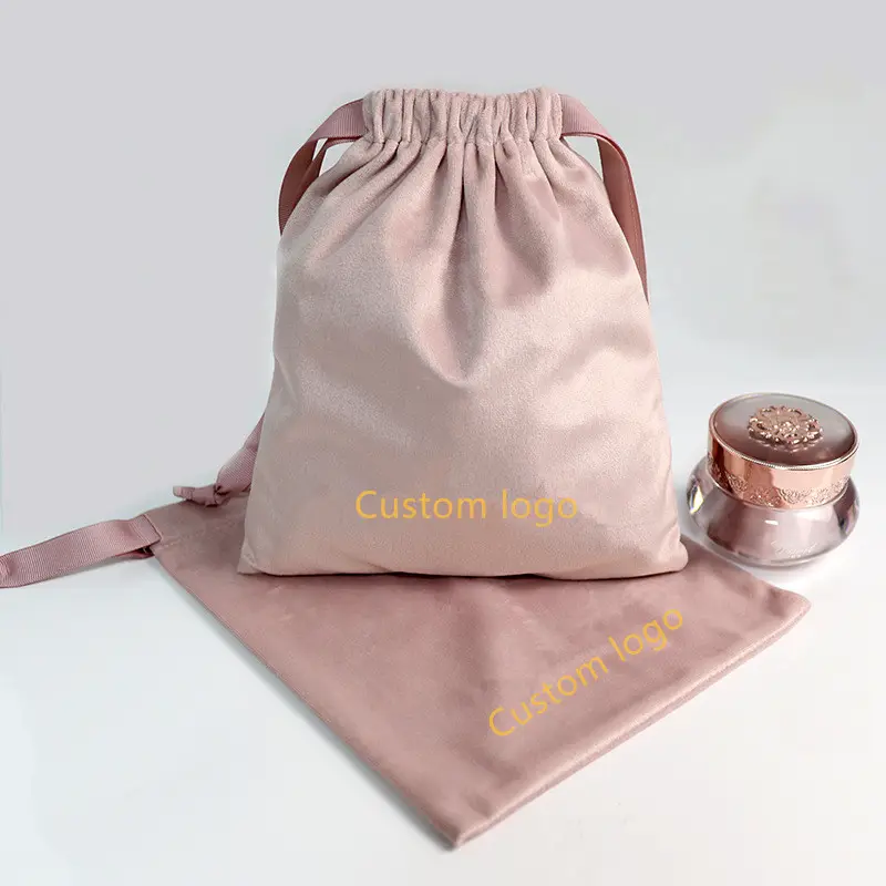 Özel Logo baskılı kadife takı çantası İpli toz kılıfı High End hediye kozmetik ambalaj kadife toz torbası