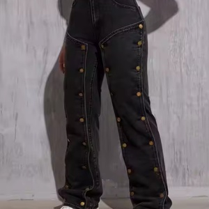 Nouveau design, jean large pour femme de haute qualité, style streetwear hip-hop, délavé à l'acide, avec patchs, taille haute, coupe baggy - Product Image 3