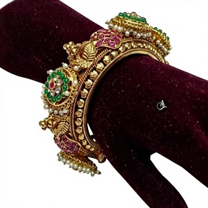 Charming <b>Gold</b> Plated <b>Bangle</b> Bracelets <b>Set</b> With Pearls And Zircon Stones For Women Wedding Party Jewelry Classic Style - Product Image 2