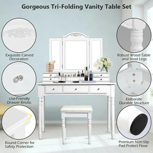 Chất lượng cao tri-gấp gương Vanity bảng thiết lập với phân Vanity bàn trang điểm - Product Image 5