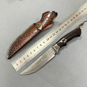 Cuchillo de Caza LZAY93 con Mango de Madera y Cuero Granulado, Hoja Fija de Acero de Damasco, Cuchillo de Supervivencia Afilado y Exquisito para Defensa Personal - Product Image 4