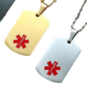 Gravé <span class=keywords><strong>Rouge</strong></span> Logo Médical Pendentif Collier Or Acier Inoxydable Diabète <span class=keywords><strong>Alerte</strong></span> ID Charme Chaîne Collier Bijoux - Product Image 5