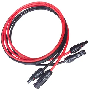 1 Pair Solar Panel Extension Cable Copper Wire 6mm2 10AWG Black and Red with Solar PV Wires Connectors Length 1Meter