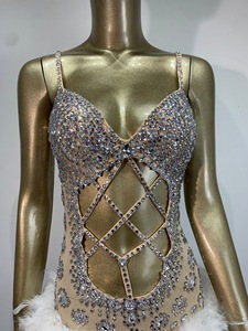 Combinaison de performance de luxe européenne et américaine, style plume et diamant, sexy, à découpes, pour chanteuse de boîte de nuit, bar ou spectacle de ballet - Product Image 5