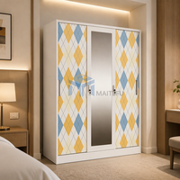Armoire en acier imprimé crème Tally Line 1200 mm avec 2 portes coulissantes, miroir et tringle de suspension, placard métallique pour chambre à coucher