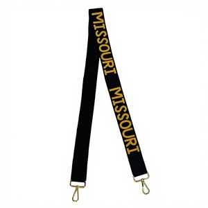 CRYSTAL CRAFT Vintage Eco-friendly Beaded Missouri Webbing <b>Strap</b> Adjustable Fashion Black with Gold Text for Handbag Accessories - Product Image 1