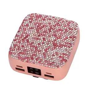 High Capacity 20000mAh Mini Portable Dual USB Power Bank LED Display Makeup Mirror Rhinestone Micro USB Input Output Plastic