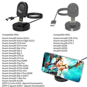 Base de Carga Inalámbrica con Adaptador USB para Relojes Inteligentes Huami <span class=keywords><strong>Amazfit</strong></span> GTR2, <span class=keywords><strong>GTR</strong></span> <span class=keywords><strong>2e</strong></span>, GTS2, GTS2 Mini, Bip U, T-Rex Pro - Product Image 1