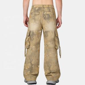 Pantalones Cargo de Pierna Ancha <span class=keywords><strong>con</strong></span> Bordado de Parches y Estampado Digital, <span class=keywords><strong>con</strong></span> Orificios y Remaches, Fabricados a Medida por OEM, <span class=keywords><strong>con</strong></span> Efecto Spray Arcoíris para Hombre - Product Image 3