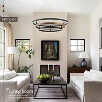 Lustre à 3 anneaux en bois de noyer noir avec LED, luminaire dimmable pour entrée, lustres circulaires