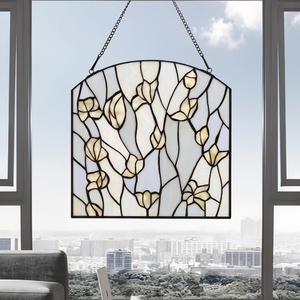 Panneau de fenêtre fleuri fait main de 12 pouces, style Tiffany, structure solide européenne, verre teinté laiteux, écologique, plaqué or plat, pour salle à manger - Product Image 4