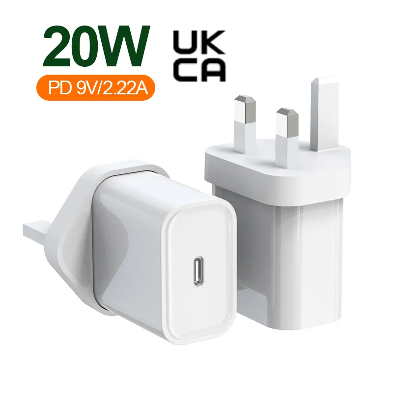 Britania Raya 20W UKCA Pengisi Daya Cepat 3.0, Pengisi Daya Cepat Port Usb C Pengisi Daya Dinding untuk iPhone Colokan UK PD USB C Pengisi Daya Perjalanan