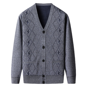 Cardigan pour homme à col en V 100 % coton, manches longues, fermeture boutonnée, épaisseur standard, anti-boulochage, respirant, pour l'automne - Product Image 1
