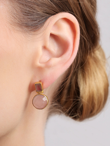 Boucles d'oreilles géométriques rectangulaires et rondes à facettes, couleur rose, design moderne minimaliste, élégantes, bijoux de mode, cadeau pour femmes - Product Image 5