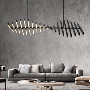Modern Minimalist Nordic Herringbone Design Pendant <b>Light</b> Linear Office Strip <b>Light</b> Fixture for Living Room or <b>Dining</b> Room - Product Image 3