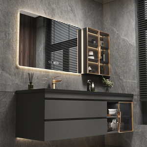 Mueble de Baño Moderno de Lujo Ligero, Montado en la Pared, <span class=keywords><strong>con</strong></span> Lavabo de Cerámica de Piedra Sinterizada sin Costuras, Espejo Inteligente <span class=keywords><strong>con</strong></span> Almacenamiento para Vestidor - Product Image 4