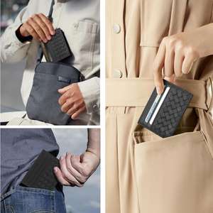 फैशन स्लिम पुरुषों को बुने वाले पु चमड़े के आईडी कार्ड धारक कारखाने कस्टम थोक न्यूनतम व्यापार बटुआ - Product Image 6