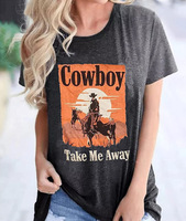 Ropa de Estilo Occidental al por Mayor para Mujer Ropa de Vaquera 100% Algodón de 180 g/m² con Estampado de Termograbado Camisetas y Tops para Dama