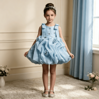 Robe de princesse pour fille, sans manches, avec nœud sur l'épaule, corsage floral en strass, robe bouffante en organza à roses 3D, costume de demoiselle d'honneur pour mariage