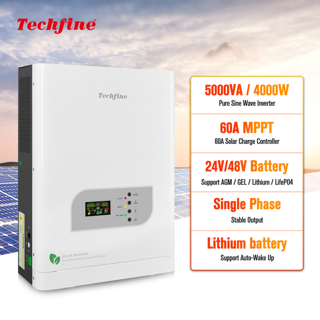 Techfine 24V 48V Solar Inverter 1KVA 2KVA 3KVA 3.8KVA 5KVA  Off Grid MPPT Solar Power Inverter 800W 1.2KW 2.4kw 3kw 4KW
