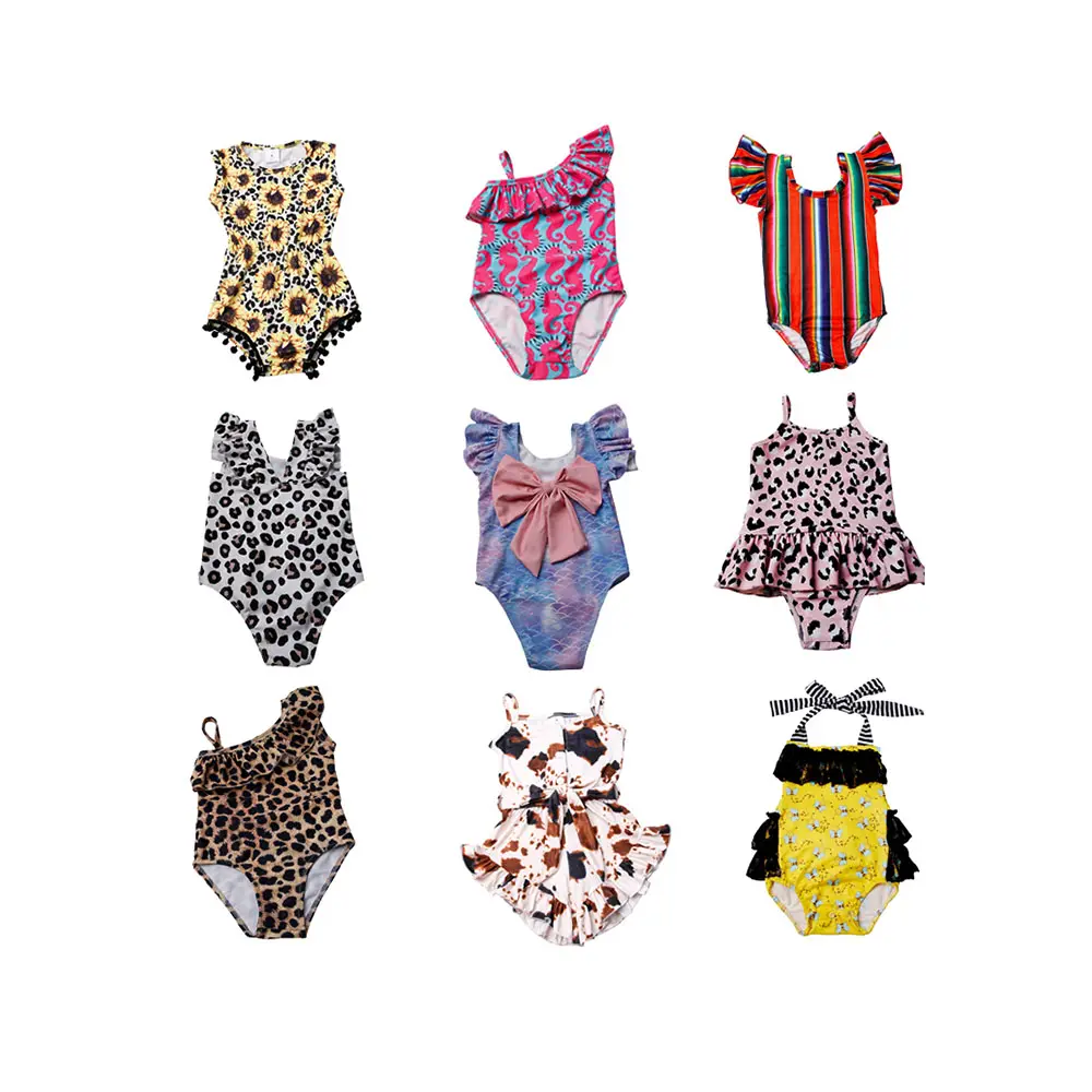 Boutique One Piece Swimsuit For Kids One Shoulder Ruffles Children Bathing Suit Toddler Girls Beachwear Ruff Swimwear