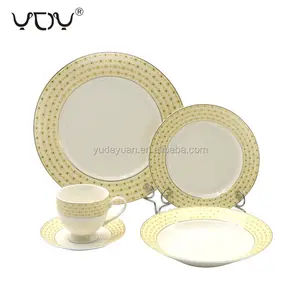 round shape custom design new bone china 30pcs plates gold rim porcelain dinner set