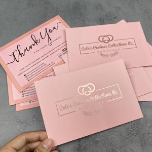 การ์ดขอบคุณแบบฝรั่งเศส Merci แบบกำหนดเอง ขอบฟอยล์สีโรสโกลด์ ปั๊มโลโก้ด้วยความร้อน การ์ดอวยพรกระดาษสีขาวสำหรับธุรกิจขนาดเล็ก - Product Image 5